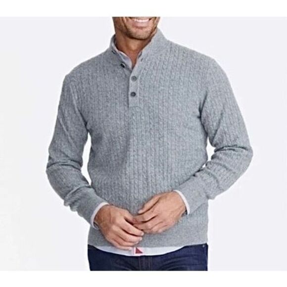 UNTUCKit Cashmere Cable Knit 1/4 Button Pullover Sweater La Frenz medium M Gray - Picture 1 of 8